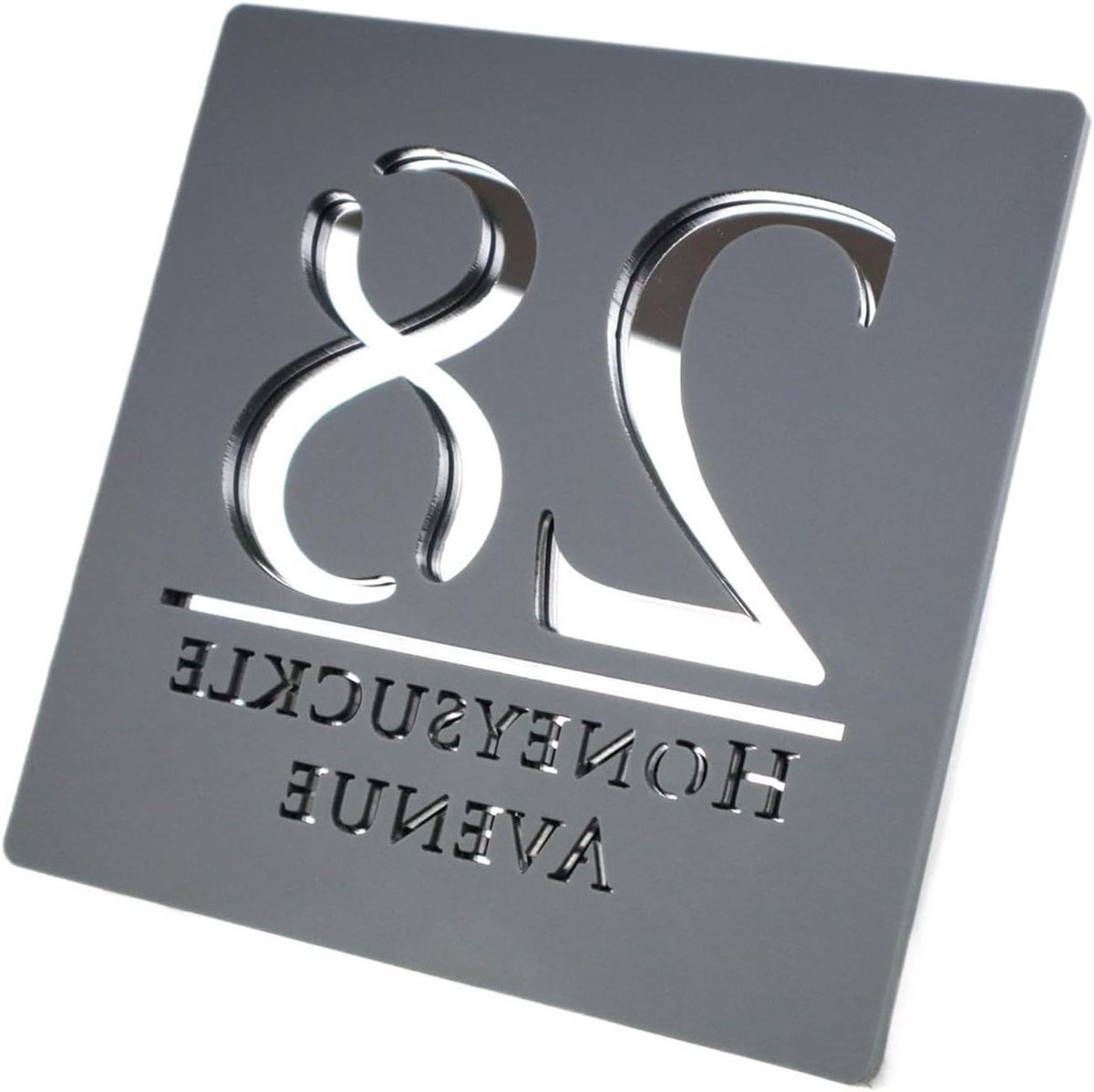 Huisnummer Teken - Adres Plaat - Buiten Decoratie - Modern Acryl Ontwerp - 25x25CM - Grijs Zilver