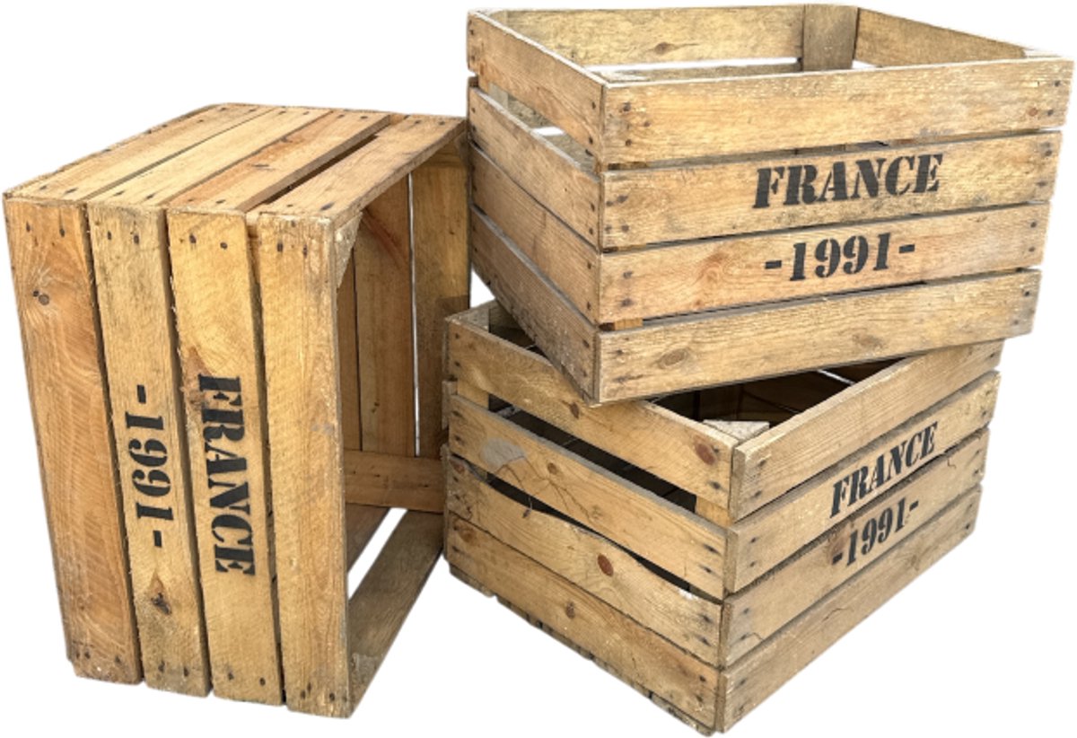 Fruitkist - France -1991- (Set van drie gebruikte kisten) DecoLis