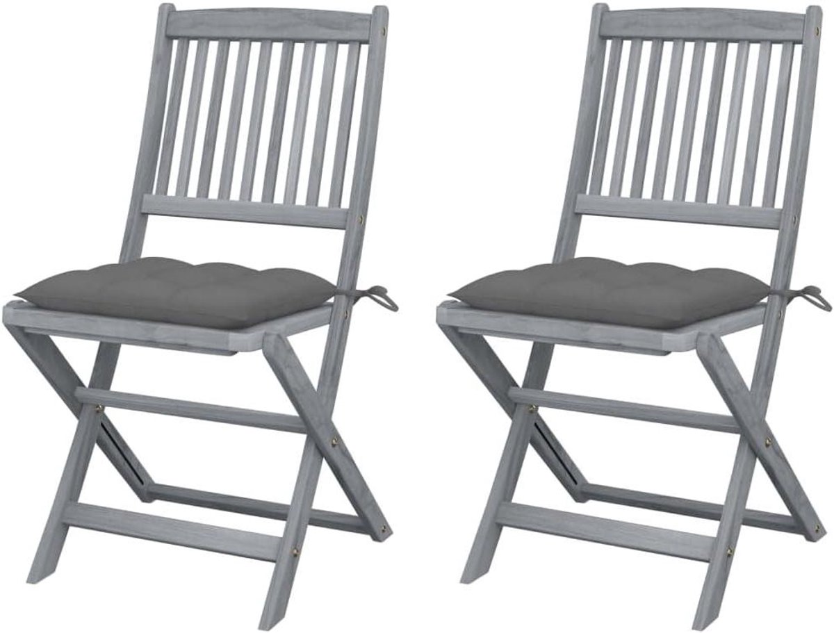 Inklapbare tuinstoelen - Houten stoelen - Buiten eten - Met kussens - 2 stuks - Grijs