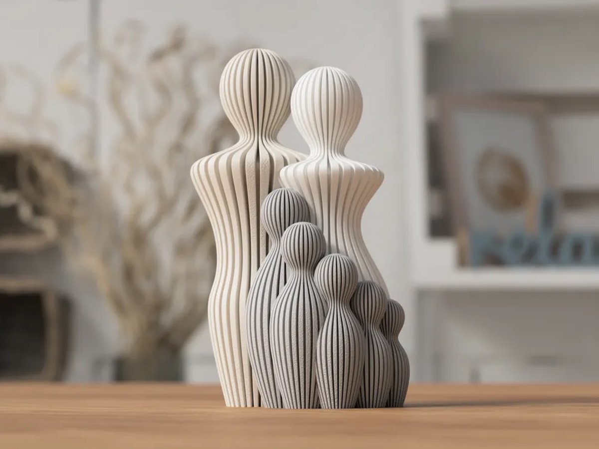 Beeld Gezin met 5 kinderen – Moderne Familie Sculptuur voor Interieur | Abstracte Design Decoratie | Minimalistische Woondecoratie