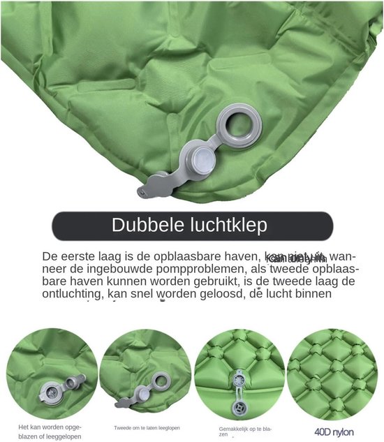 Kampeerslaapmat - Luchtbed - Buiten slapen - Snel opblaasbaar - 190x60cm - Legergroen — afbeelding 5