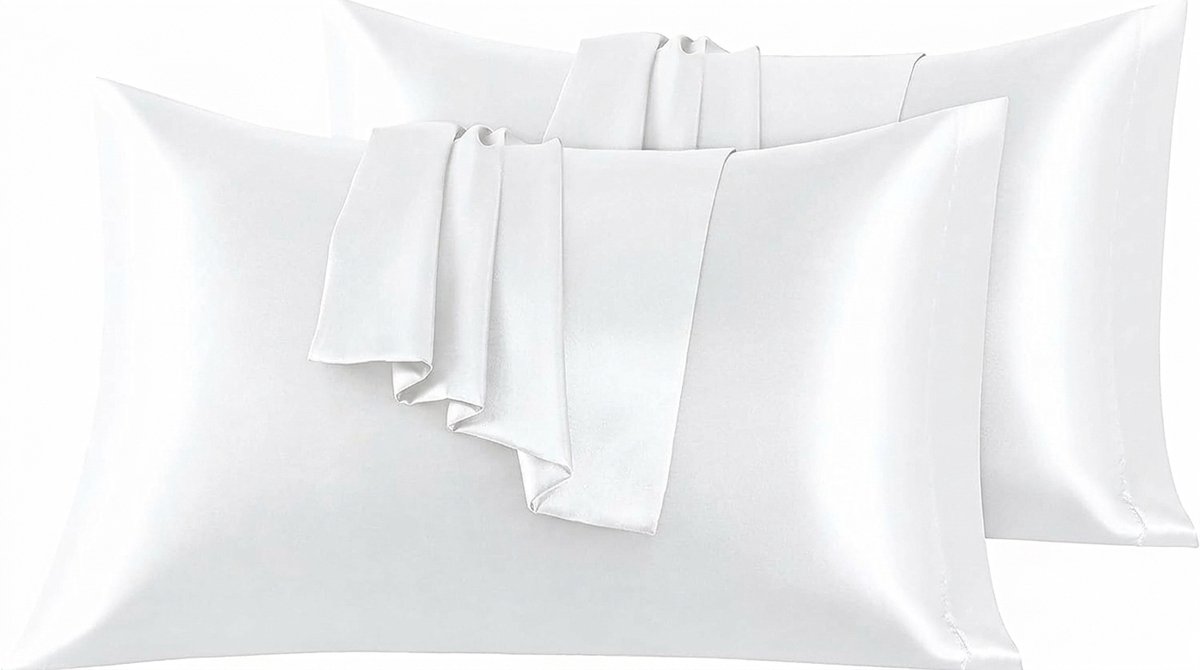 Azalia Set van 2 Satijn kussenslopen 50 x 75 cm , Zacht en Zijdig Bed Kussen Kussen Kussen Wit, Envelop Sluiting, Anti-mijt en Hypoallergeen, Haar en Huid Bescherming tegen rimpels