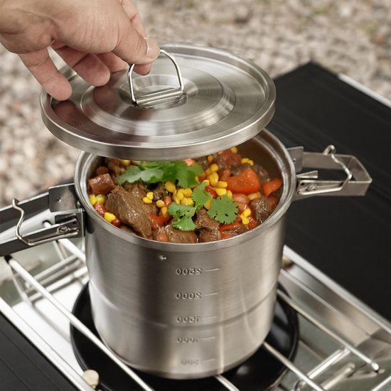 Camping Kookgerei Set - Kampvuur Pan - Buiten Koken - Sterk Roestvrij Staal - 7-delig - Zilver — afbeelding 5