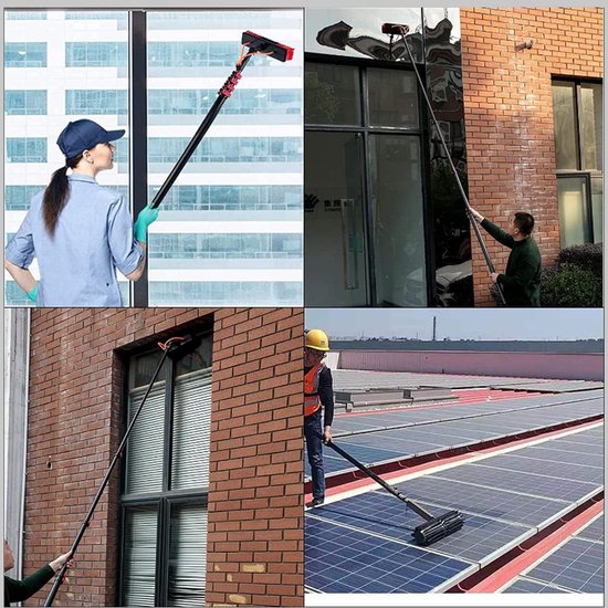 Reinigingsborstel Telescoopsteel - Raamwasser Zonnepaneel - Hoge Oppervlakken Schoonmaken - Watergevoede Telescoopsteel - Tot 12 Meter - Grijs — afbeelding 3
