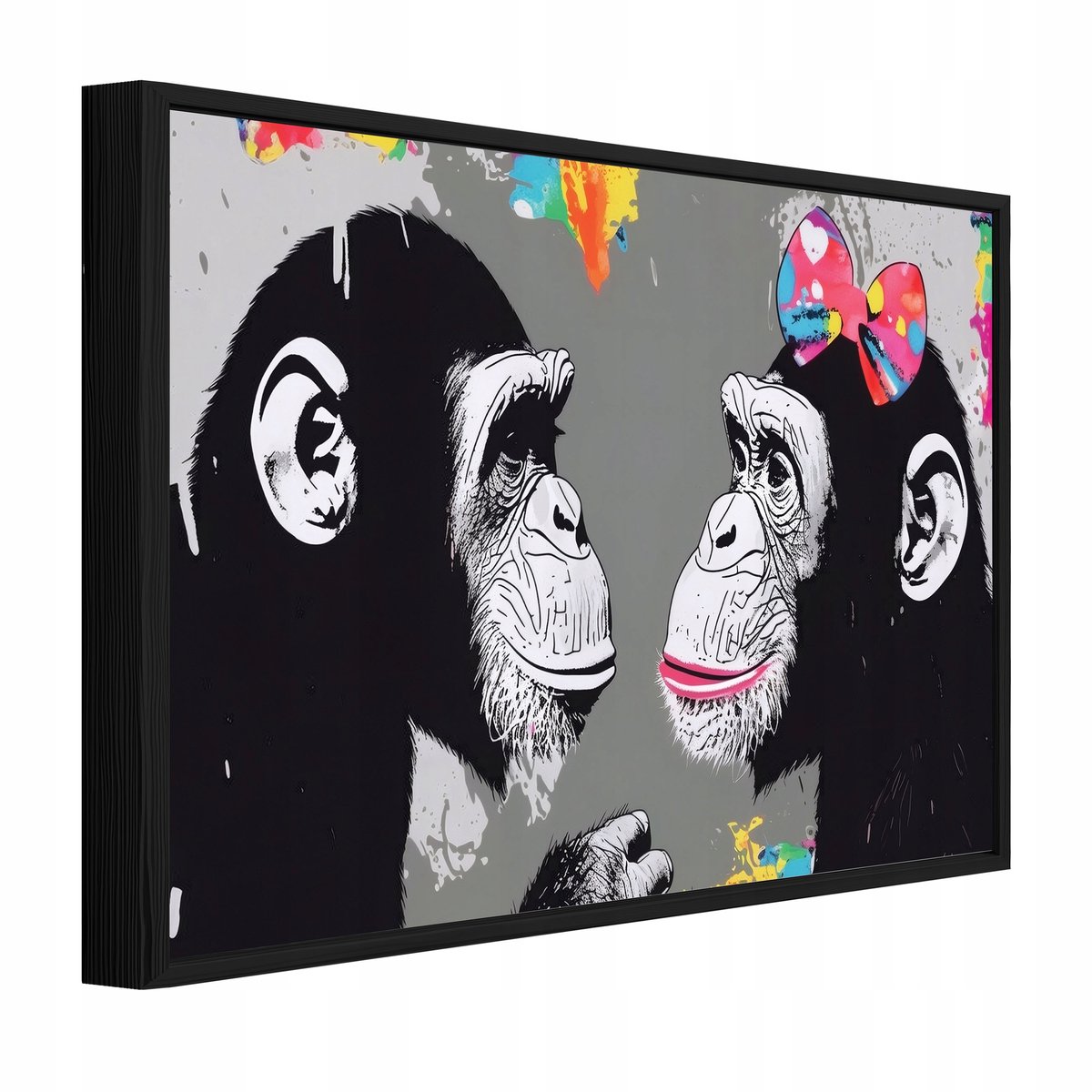 WALLARENA Schilderij op canvas in zwarte lijst - 40x30 cm - streetart apen in graffiti stijl - stoere wanddecoratie voor woonkamer en slaapkamer Veelkleurig