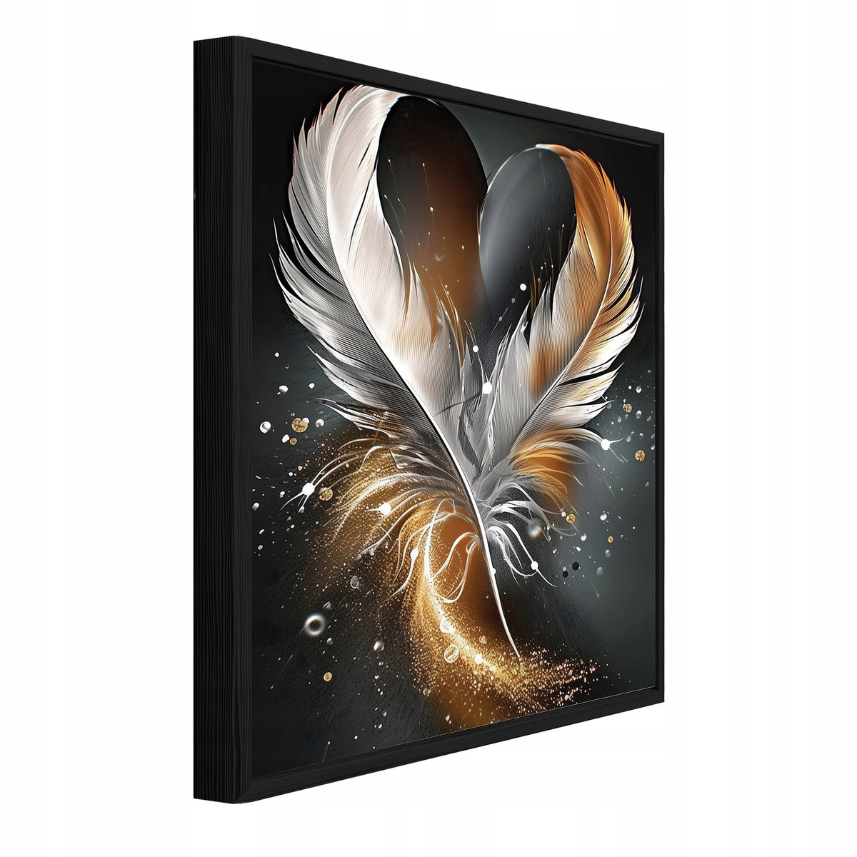 WALLARENA Schilderij op canvas in zwarte lijst - 90x60 cm - moderne abstracte veren - wanddecoratie woonkamer en slaapkamer Veelkleurig