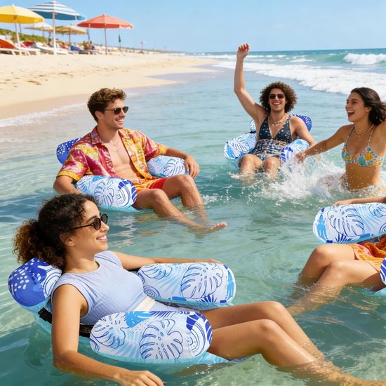 Zwembad Drijfstoel - Opblaasvlot Lounger - Ontspannen in water - Ergonomische rugleuning - 76x405x609cm - Lichtblauw — afbeelding 5
