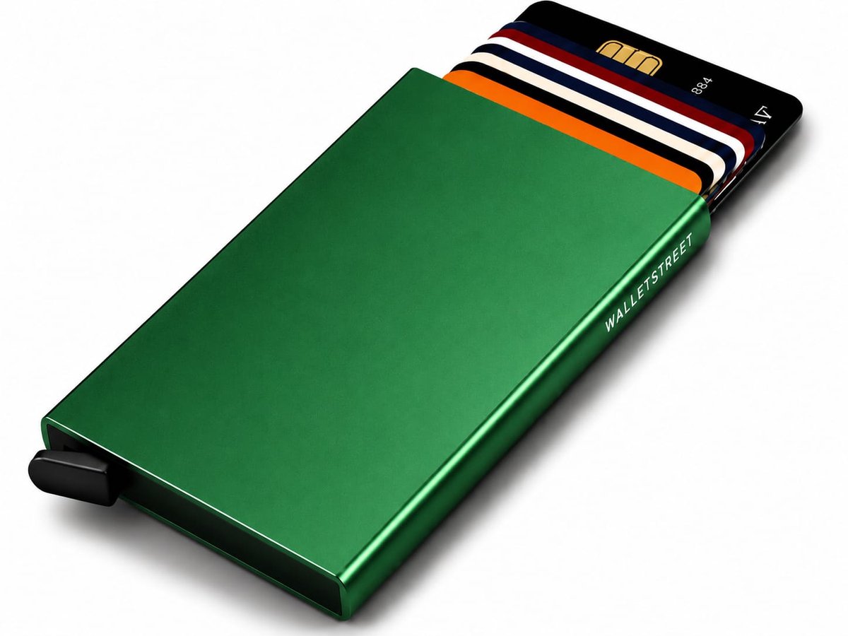 Walletstreet Uitschuifbare Pasjeshouder - Walletstreet Aluminium Creditcardhouder Card Protector Anti-Skim/ RFID Card Protector 8 Pasjes – Groen/Green