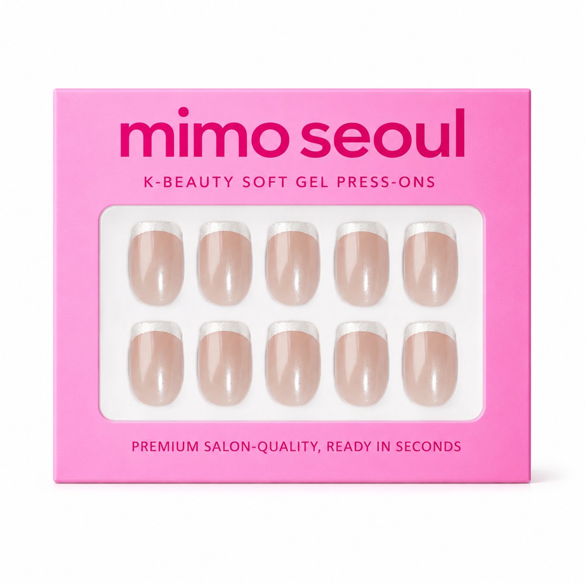 Mimo Seoul Soft Gel Press On Nails Plaknagels Nepnagels - White Chrome French Nagels - Extra Short Square 30 stuks - Herbruikbaar 14 Dagen