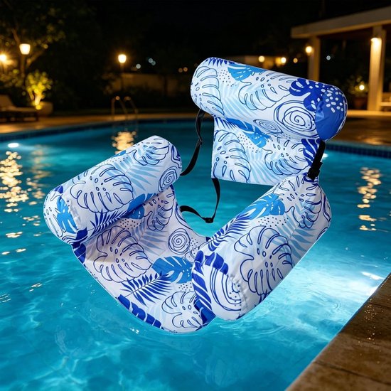 Opblaasbare Loungestoel - Drijvende Stoel - Water Ontspanning - Verstelbare Rugleuning - 76x40x61 cm - Lichtblauw — afbeelding 4