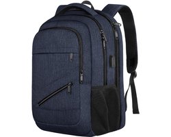 Laptoprugzak, 17 inch college-rugzak voor middelbare school, grote reisrugzak, waterbestendige laptoptas, zakelijk werk met USB-laderpoort, anti-diefstal TSA-rugzak voor mannen vrouwen, blauw