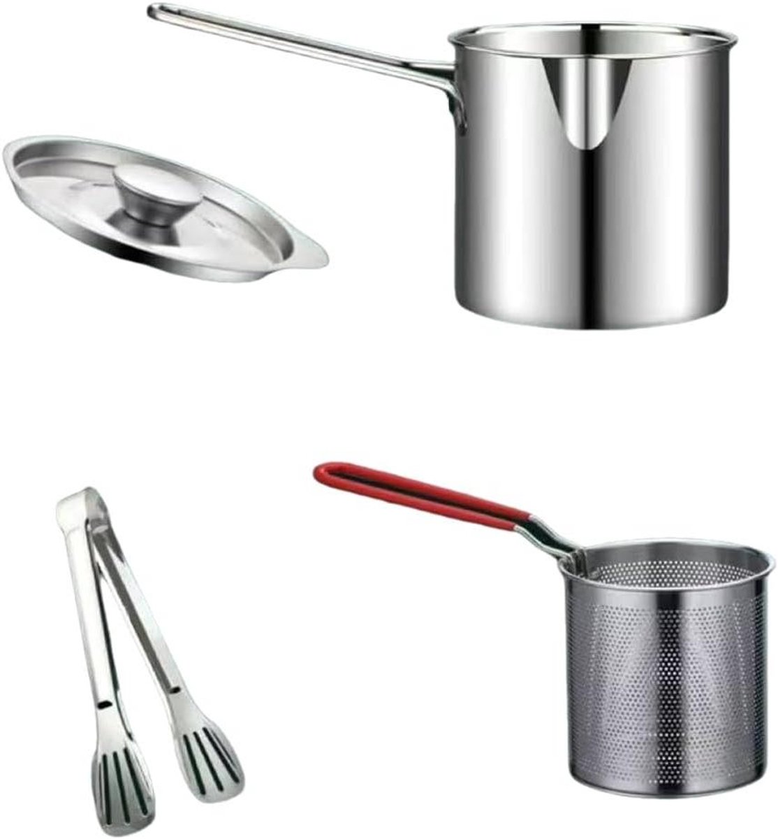 Frituurpan met mand - Kleine friteuse - Thuis koken - Oliebesparend ontwerp - Klein formaat - Zilverkleurig
