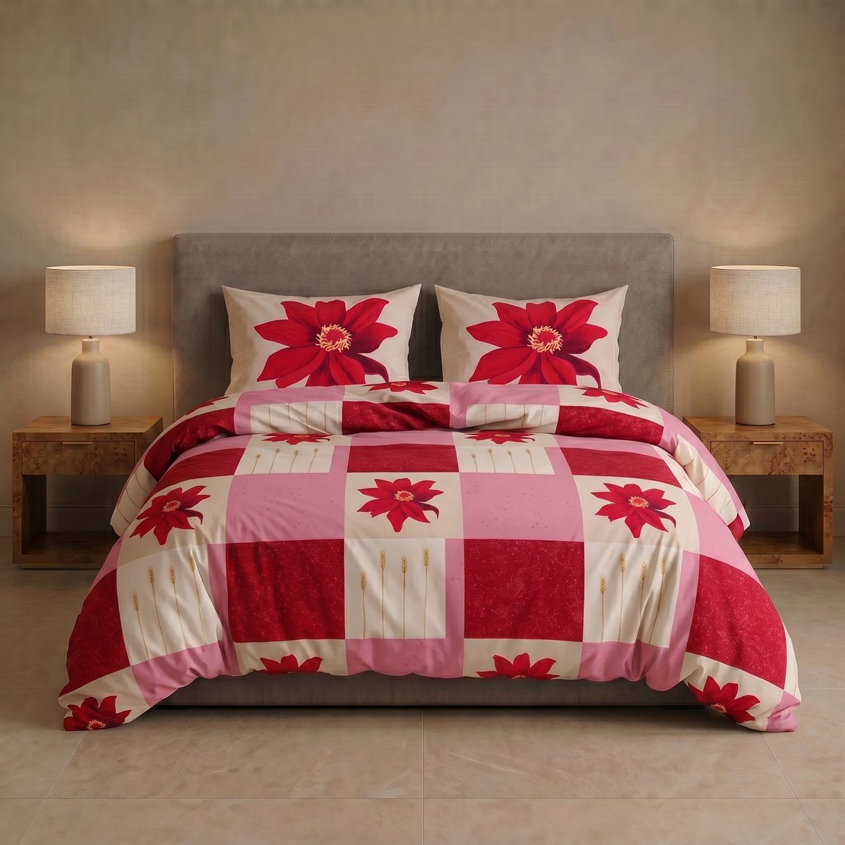 SENZATIONE 100% Katoen Percaline Dekbedovertrek 140x200/220-1x60x70 cm MARISOL ROOD