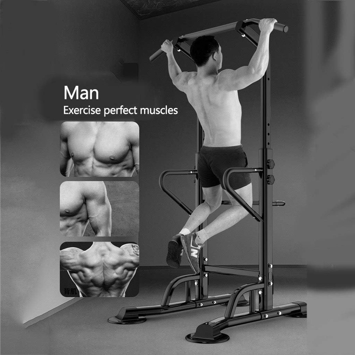 Verstelbaar Heavy-Duty Pull-Up Station 90x97x230cm – Multifunctioneel Indoor Fitness Krachtstation voor Thuis Gym, Optrekstang & Parallel Bars – 200kg Draagvermogen – Wit