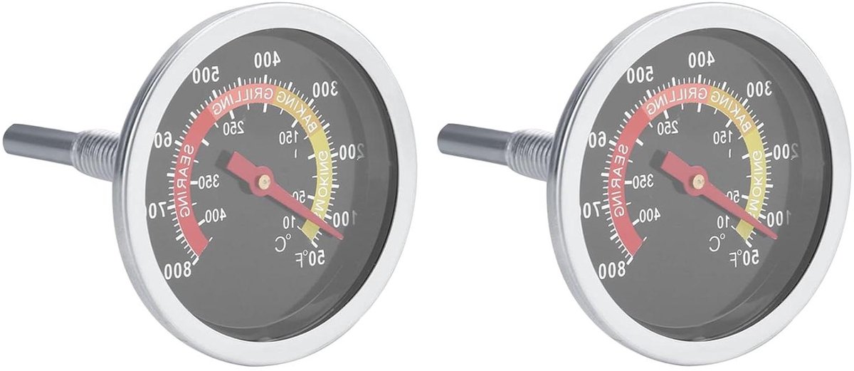 Vleesthermometer - Grillthermometer - Temperatuur meten - Roestvrij staal - 2 stuks - Zwart