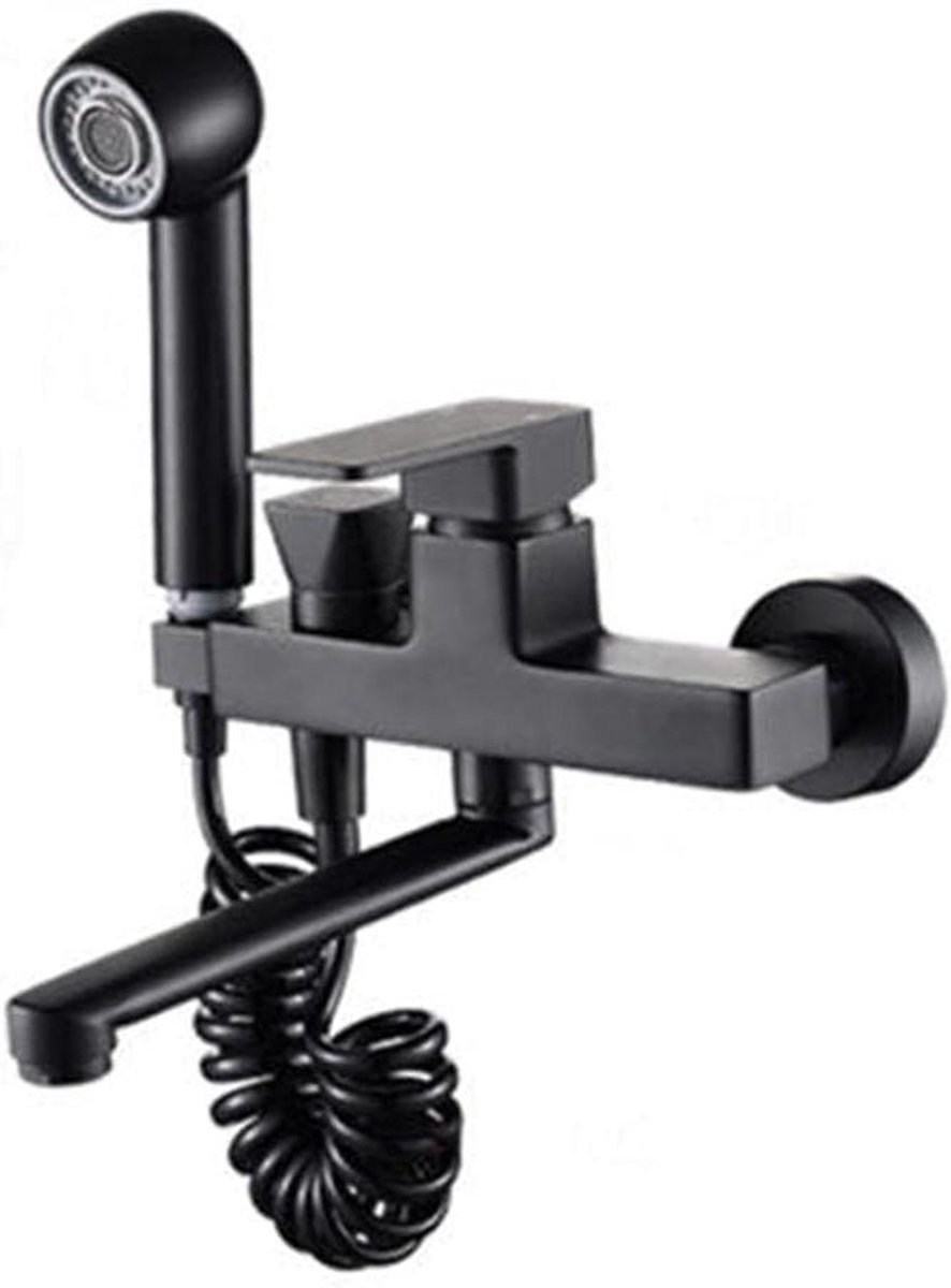 Keukenkraan Douchekop - Aanrechtkraan Wandmontage - Snel Schoonmaken - 360 Graden Draaibaar - 35cm - Zwart