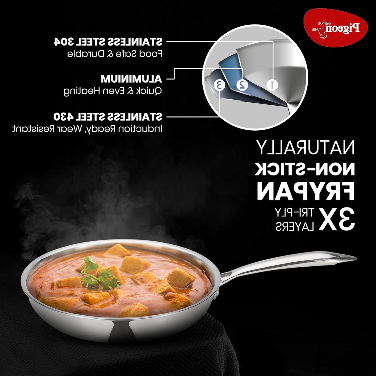 RVS Triply Koekenpan - Koekenpan Inductie - Snel Koken - Gelijkmatige Warmteverdeling - 20 cm - Zilver