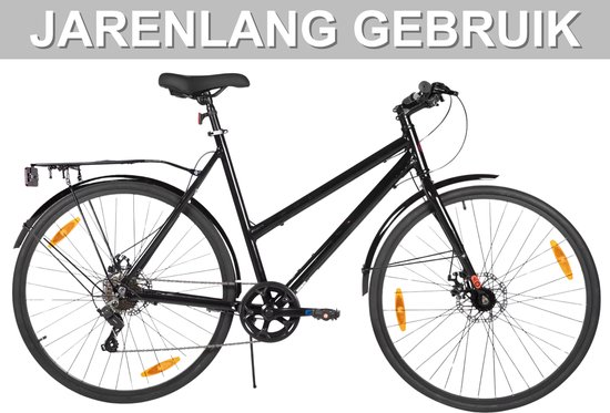 Stadsfiets 71 cm - Voor dames en heren voor woon-werkverkeer en dagelijks gebruik - Met 7 versnellingen, spatborden en bagagedrager - Zwart aluminium frame — afbeelding 3