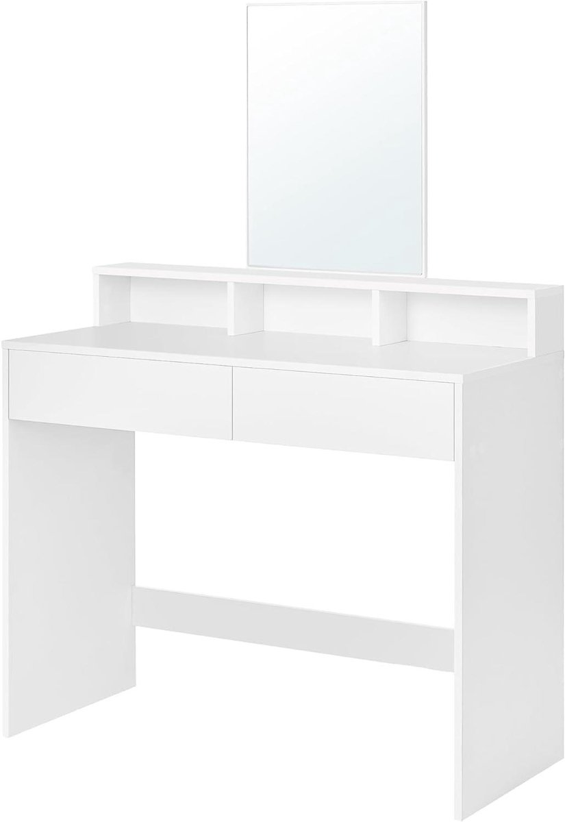 Kaptafel met Spiegel - Make-up Tafel Vanity - Make-up Aanbrengen - Grote Heldere Spiegel - 100 x 40 cm - Wit