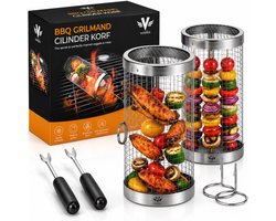 Vestifex® BBQ Grilmand (2-Pack) - Barbeque Gereedschap - RVS Grilrooster & Grillkorf - Outdoor Grill Rooster - Camping & Tuin - Inclusief Accesoires & Tangen