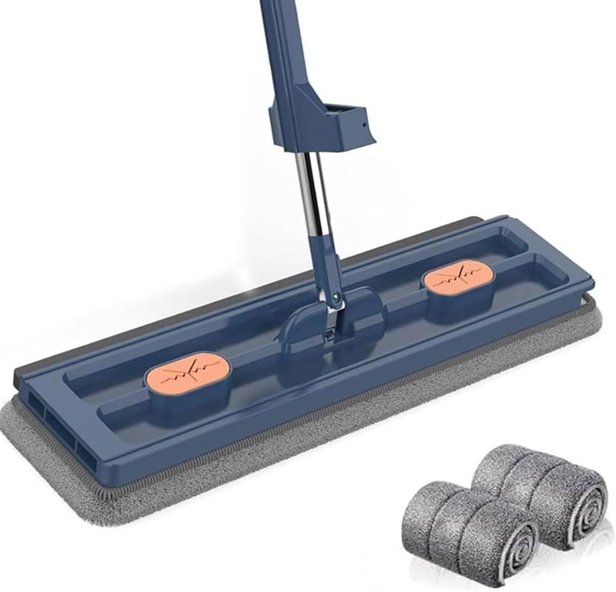 Vloerwisser - Platte mop - Vloeren reinigen - Zelfdrogend met schraper - 42 cm breed - Blauw