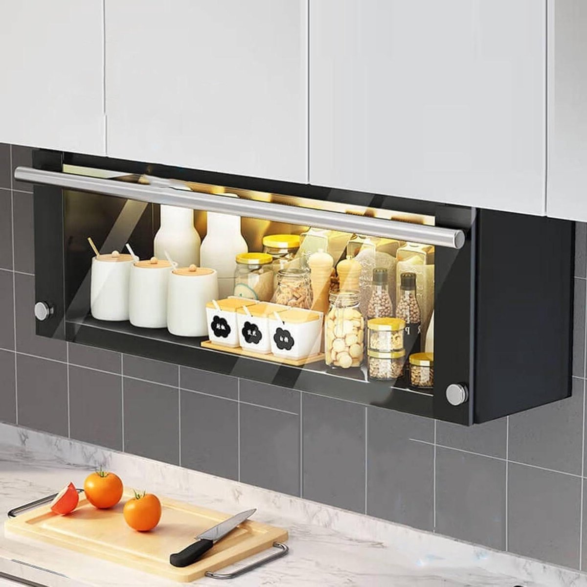 Uitschuifbare Keukenkast Organizer - Zware Plank - Keuken Opbergen - Met Deuren - 60cm - Zwart