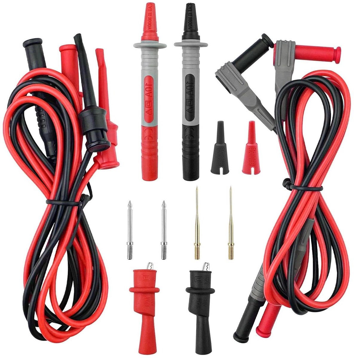 Multimeter Punten Set - Testkabelsondes - Elektrische Metingen - Dubbel Geïsoleerd - 8 stuks - Zwart