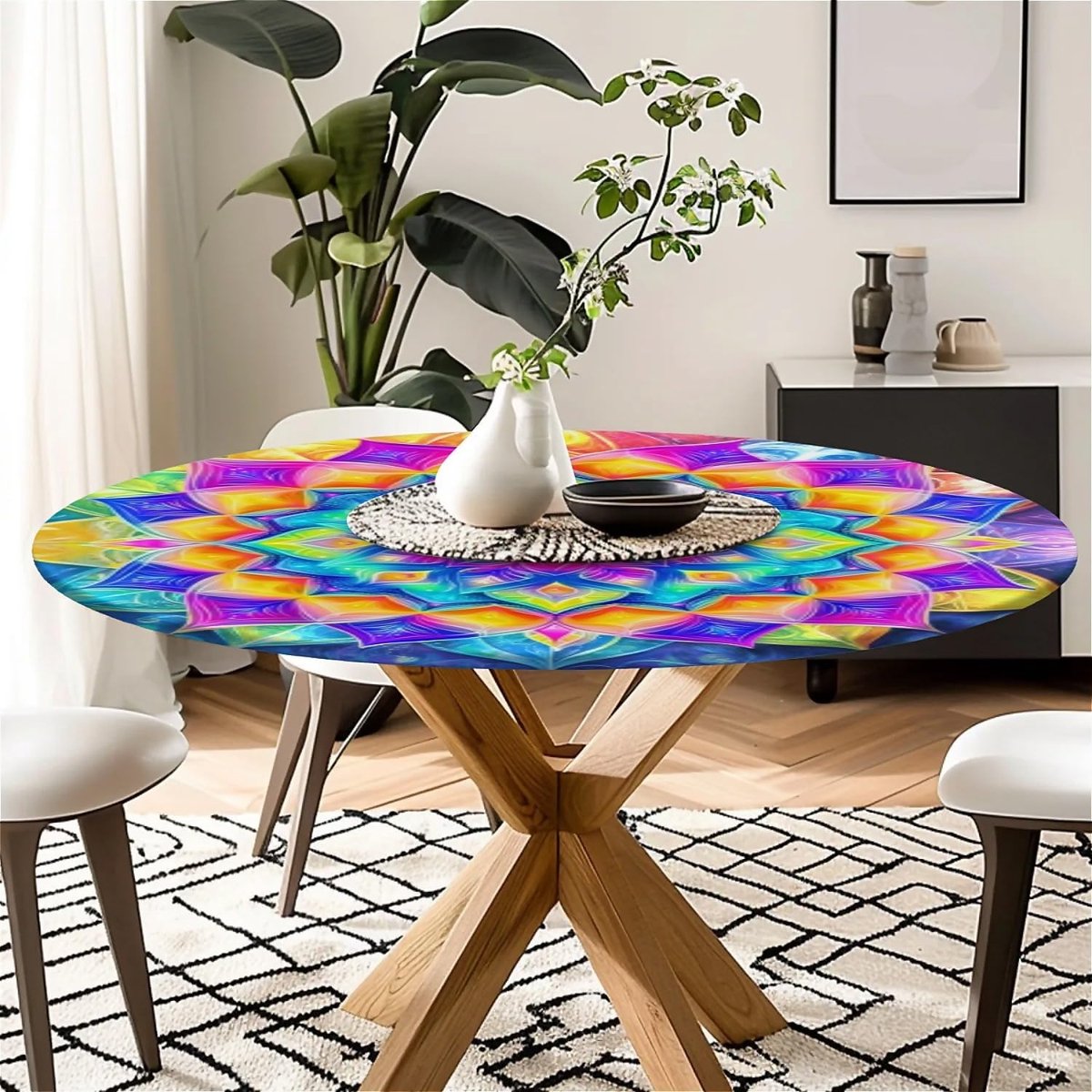 Ronde Tafellak - Tafelkleed Elastisch - Bescherming Tafel - Waterafstotend - 130 cm - Multicolor