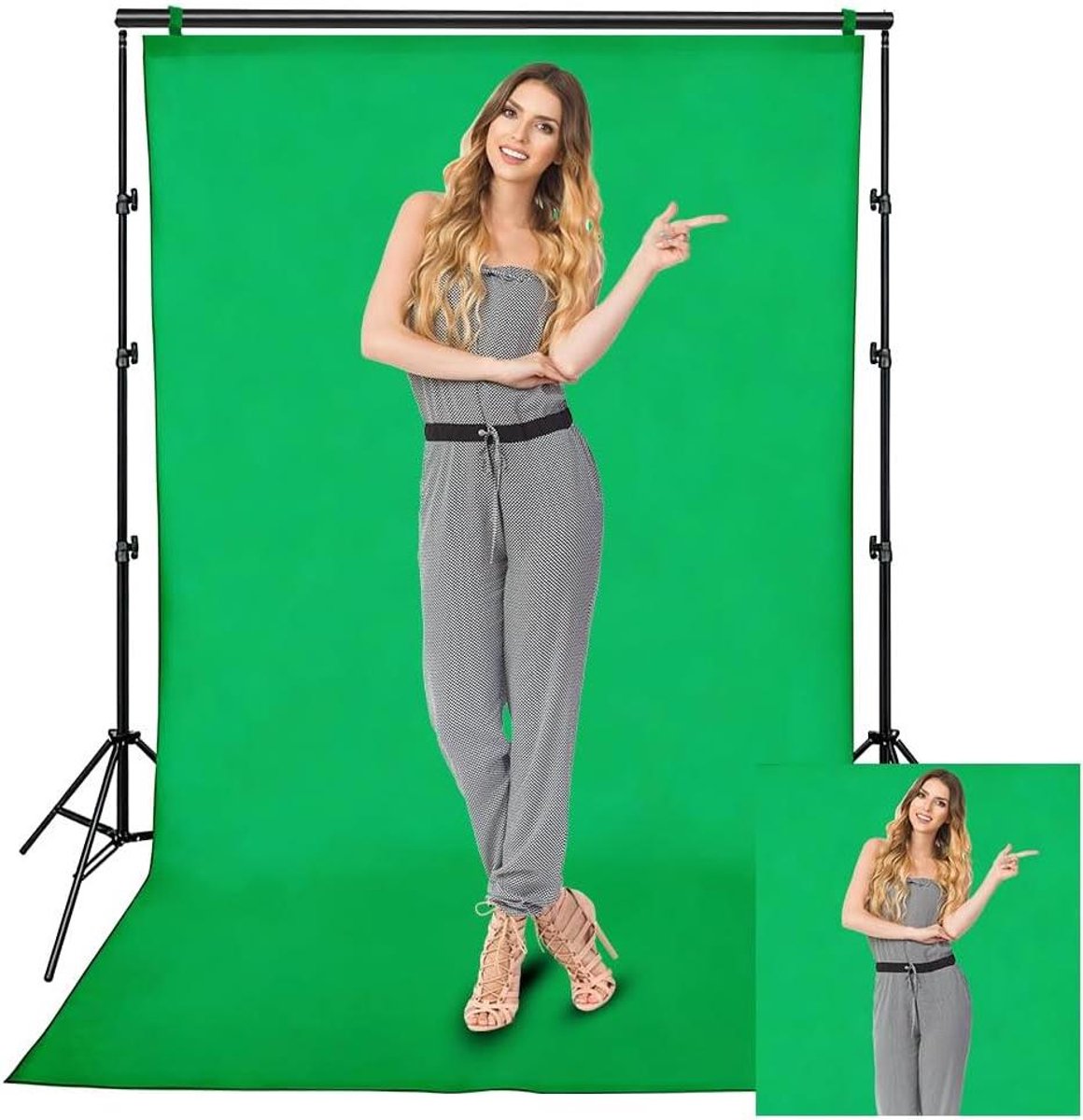 Green Screen met Statief - Achtergronddoek - Achtergrond voor Fotostudio - presentatieachtergrond
