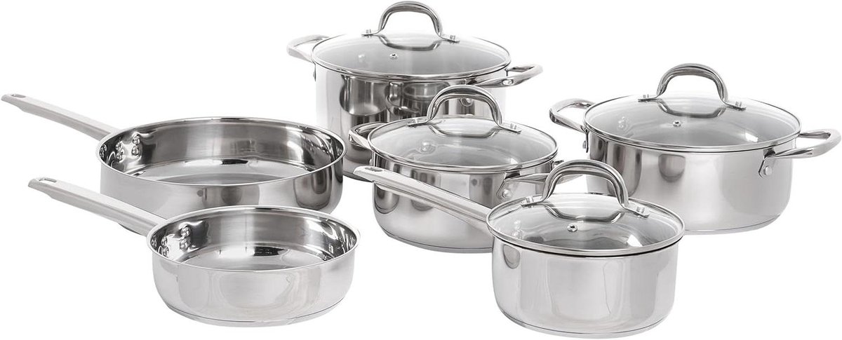 Pannen Set - Kookgerei Set - Dagelijks Koken - Ovenbestendig - 10 Delig - Zilver
