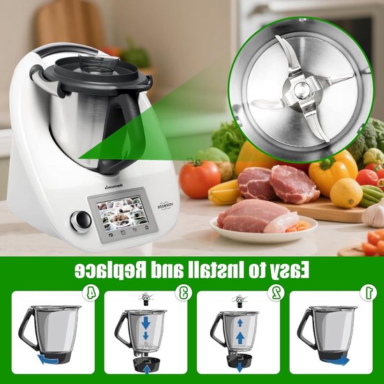 RVS vervangend mes voor Thermomix TM5 TM6, inclusief afdichtring, geschikt voor blenden, hakken en pureren van RVS — afbeelding 5