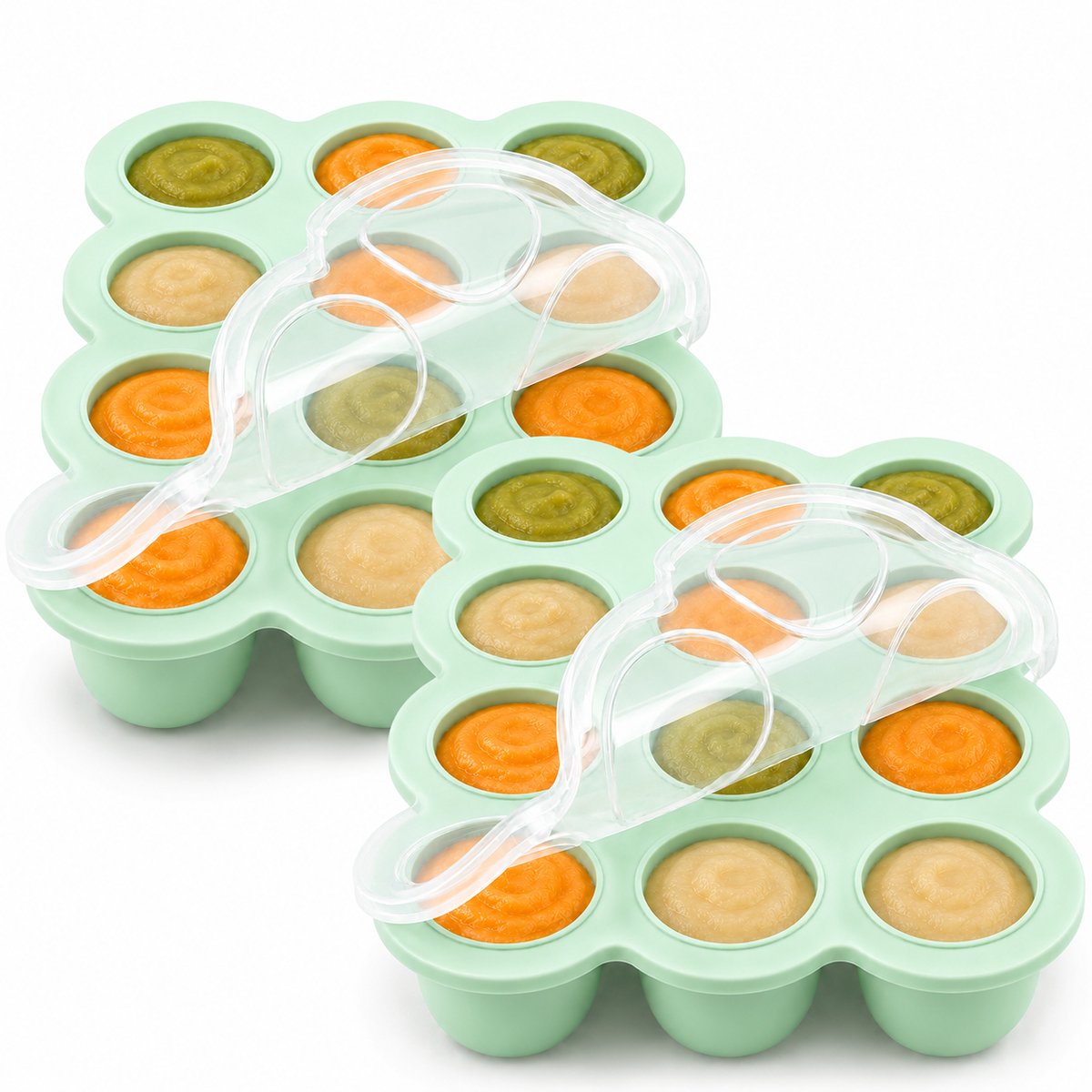 Bangosa Babyvoeding Bewaarbakjes Siliconen – 12 Vakken met Deksel voor Moedermelk, Puree, Toetjes en IJsblokjes – 2 Stuks