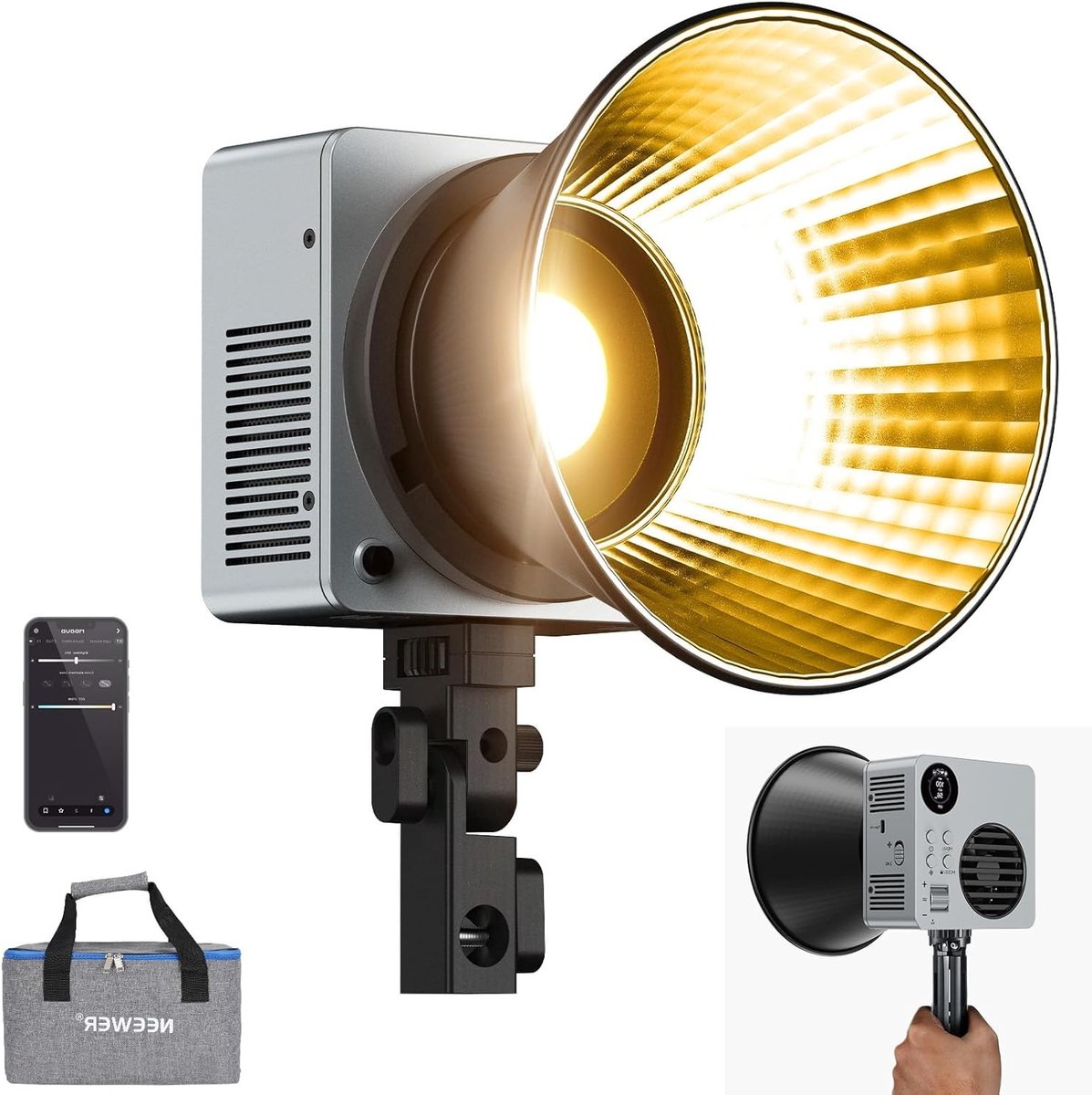 LED Video Light 80W met 72Wh Accu en Snelladen, App Besturing en Draadloze Mini Lamp voor Studio, 26500 Lx/1 m, 2700-6500 K