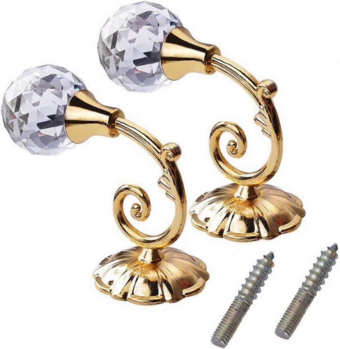 Gordijn Haken - Muur Hangers - Gordijnen Ophangen - Kristal Decoratie - 2 Stuks - Goud