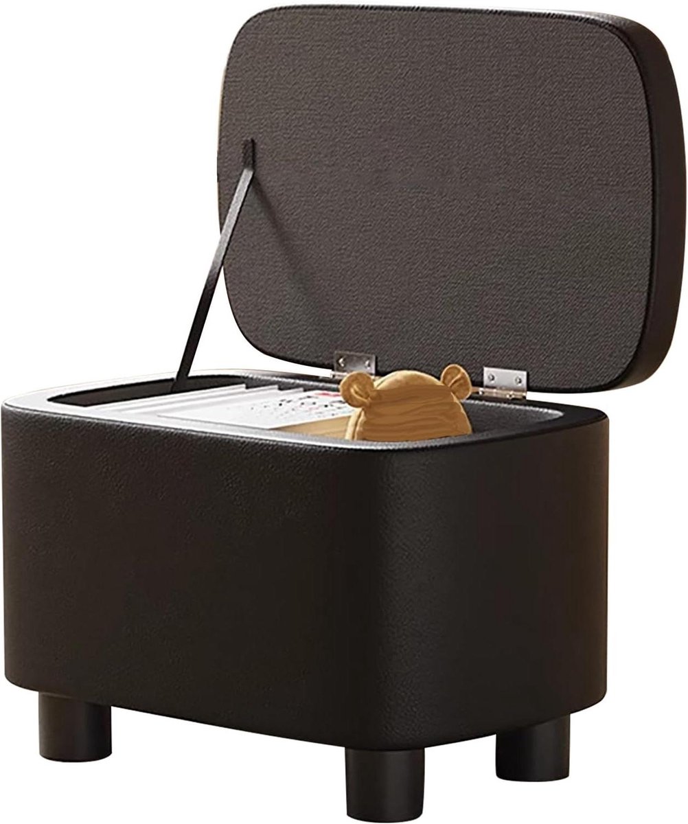 Leren Voetenbank - Ottomaan Poef - Opbergen Woonkamer - Hoge Elastische Spons - 40 x 28 x 25 cm - Donkerbruin