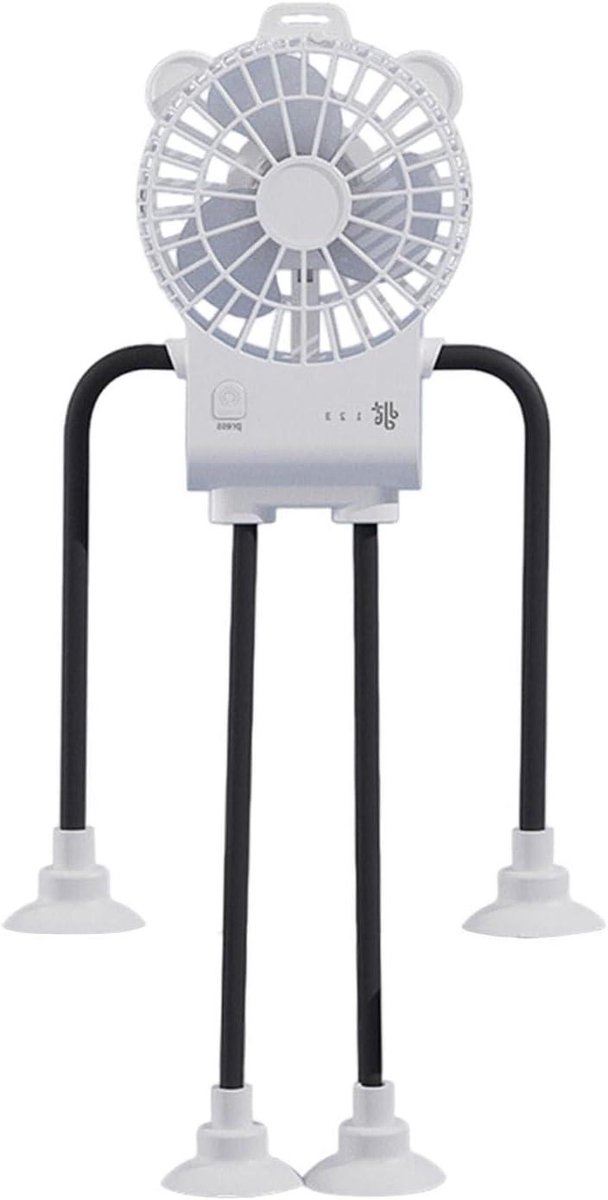 Bureauventilator Robotvorm - Tafelblazer mini - Persoonlijke verkoeling - Stabiele zuignap - 167B x 5H cm - Wit