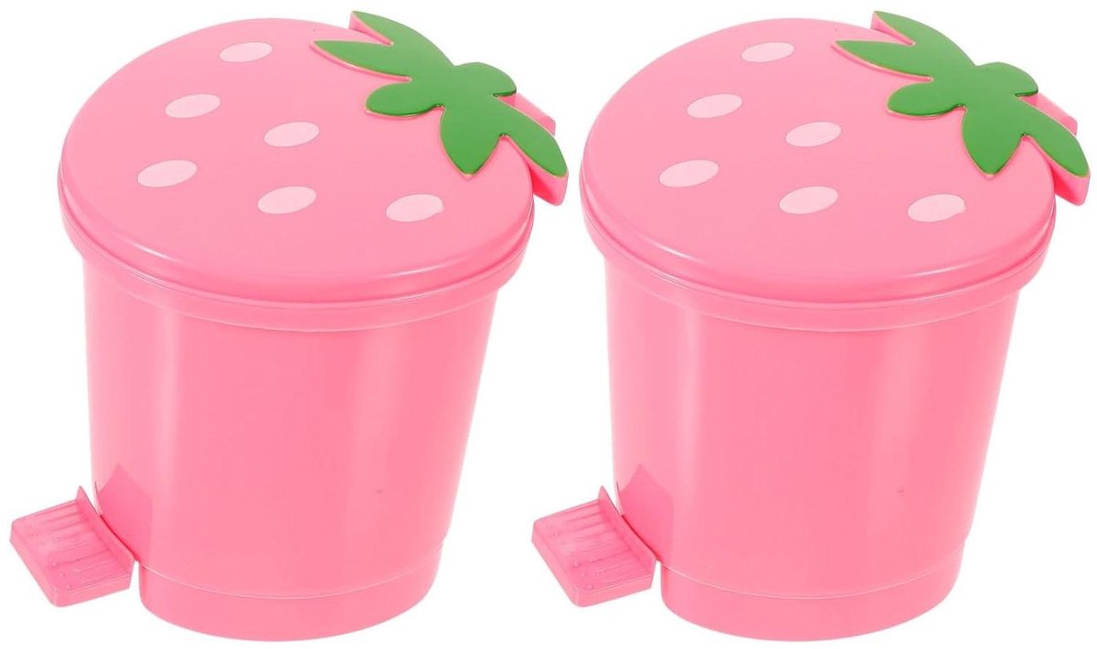 Mini Prullenbak - Afvalbakje Aardbei - Bureau Opruimen - Schattig Aardbei Design - 2 Stuks - Roze