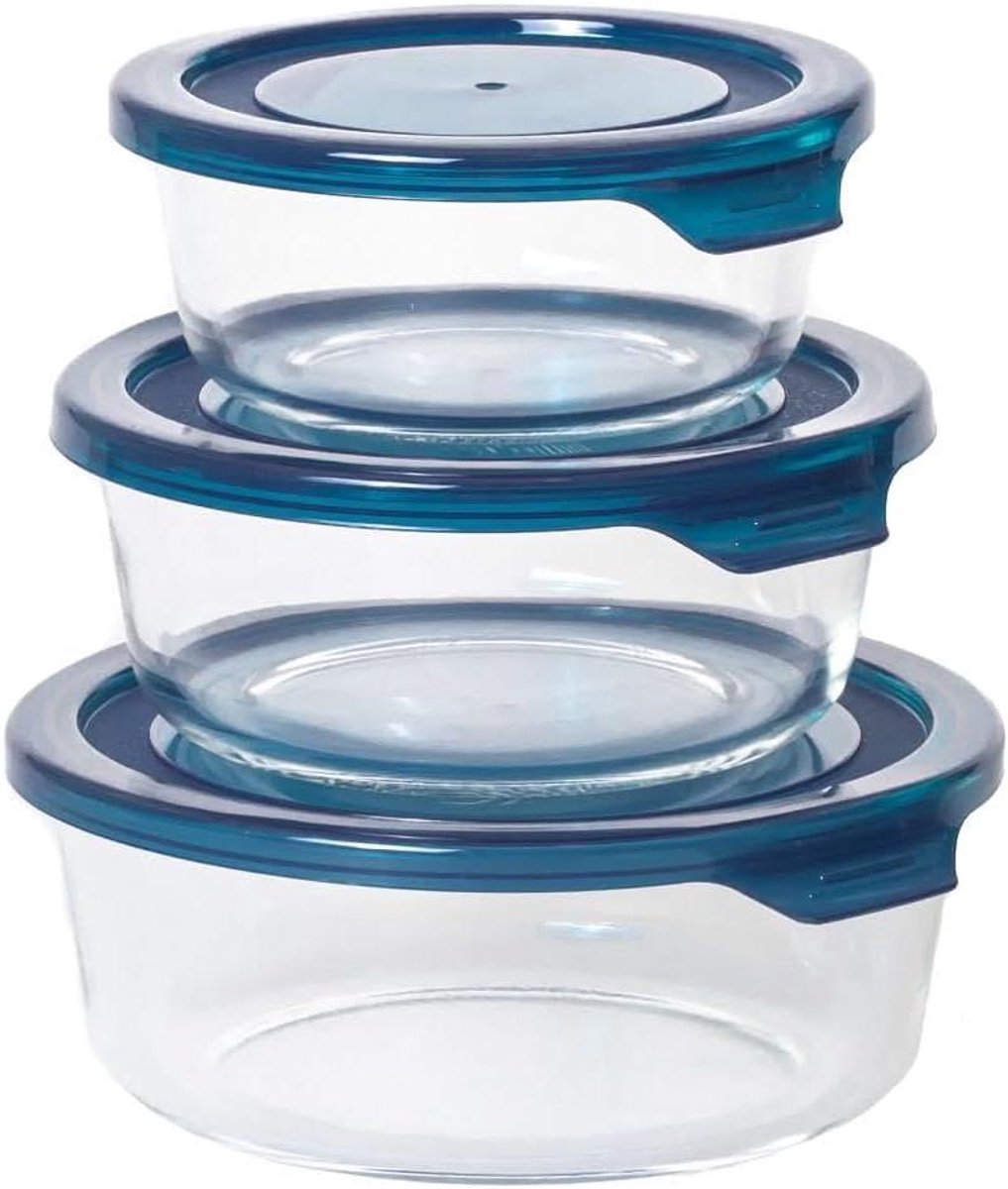 Glazen Vershoudbakjes - Voedselcontainers Rond - Voedsel Bewaren - Oven Magnetron Vriezer Bestendig - 3 Delig - Transparant