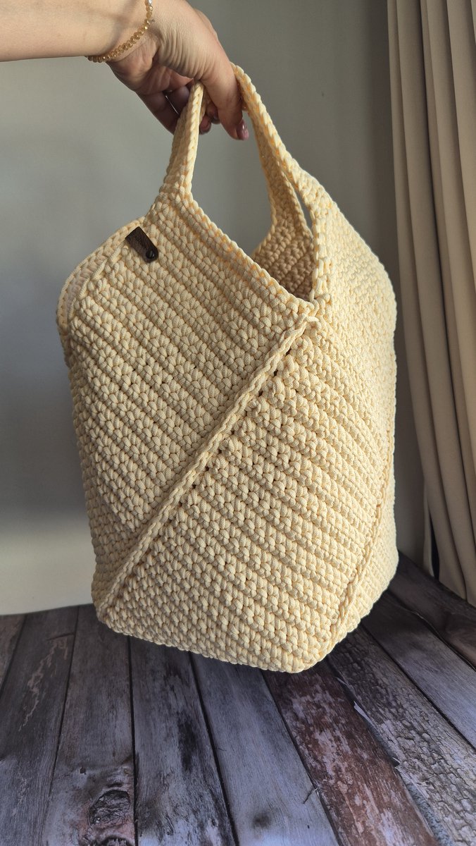 JeM Bags Handmade Gevlochten Shopper - Crème Beige - 100% Katoen - Boodschappentas- Handgemaakt
