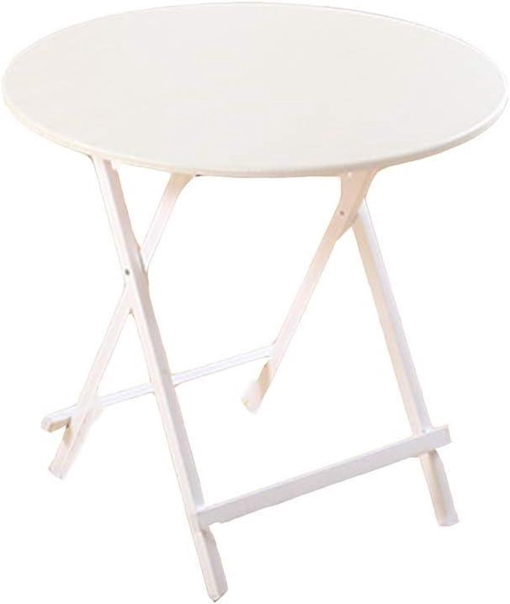 Ronde Houten Tafel - Kleine Eettafel - Ruimte Besparen - Wandmontage Mogelijk - 70x74cm - Wit