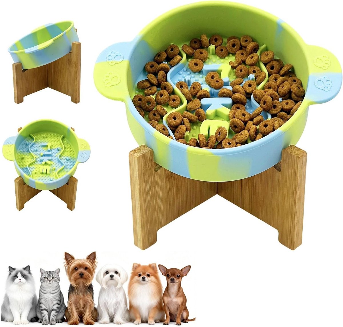 Daily Treasures Slow Feeder litter box with wooden stand - ShopVlot