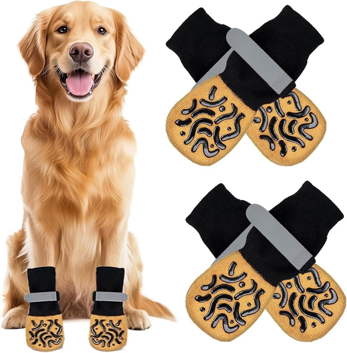 Dubbelzijdige hondensokken - 4 stuks, antislip, zachte en verstelbare bescherming voor hondenpootjes, binnen gebruik en traction controle voor kleine honden