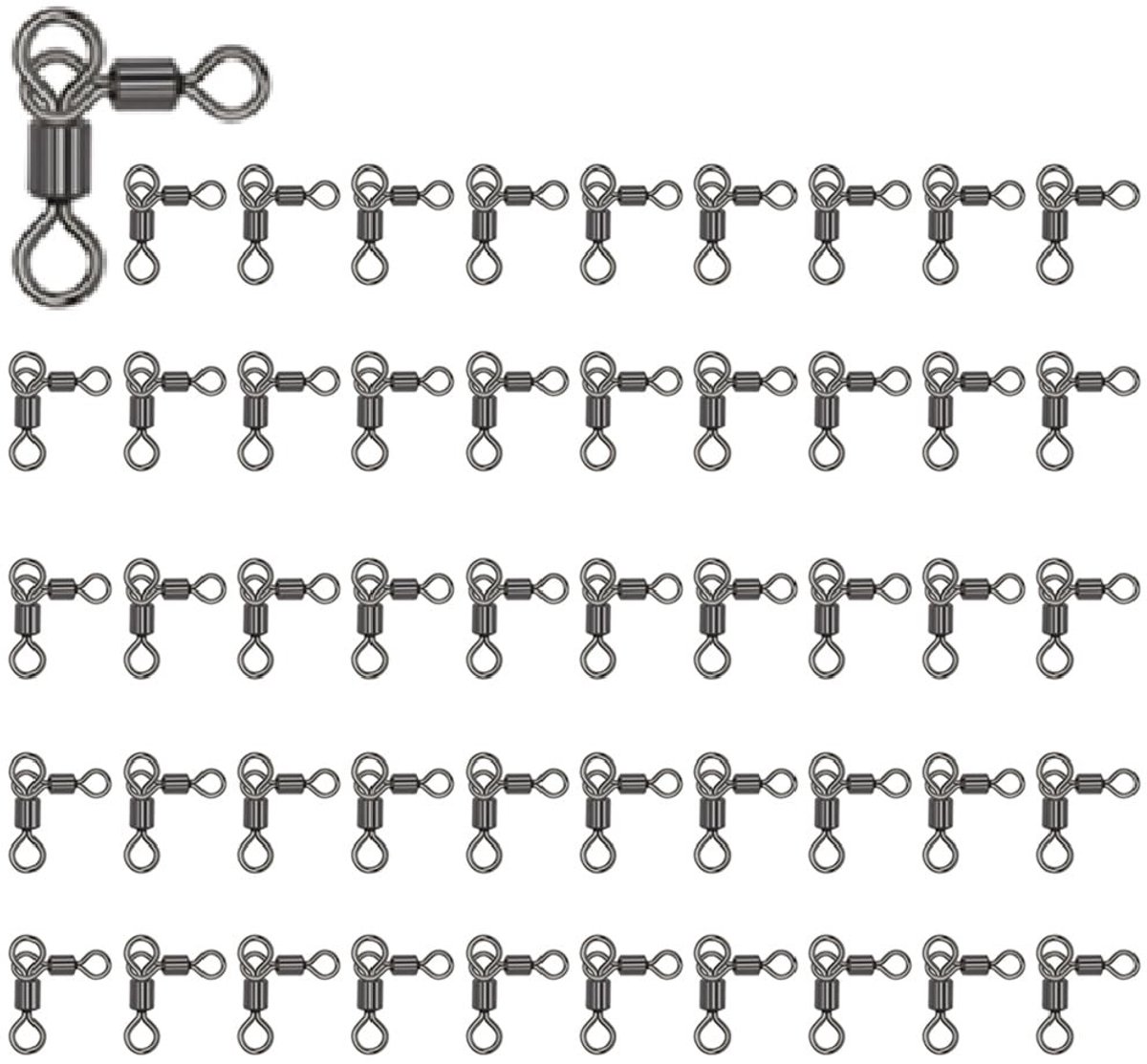Dailygoody - Vissen 3-weg wartels - 50 stuks - Heavy Duty visgerei haak connector - 1/0*1-97LB - Draaibaar - Geschikt voor zoutwater en zoetwater