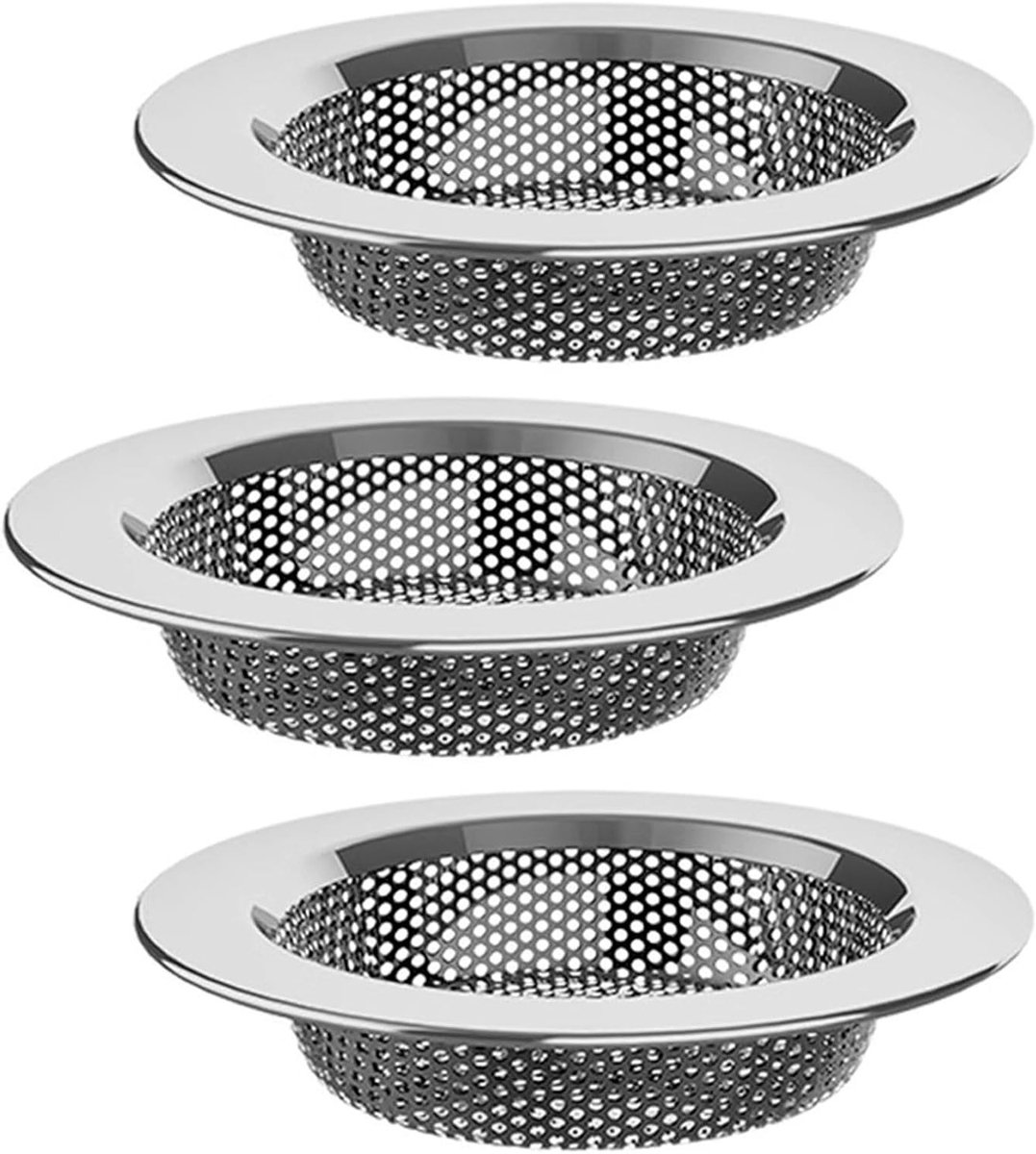 RVS Afvoerzeef voor Aanrecht, Vaatwasserbestendig, Set van 3 Stuks - Ideaal voor Keuken en Badkamer, Ø 11.2 cm en Ø 7.5 cm