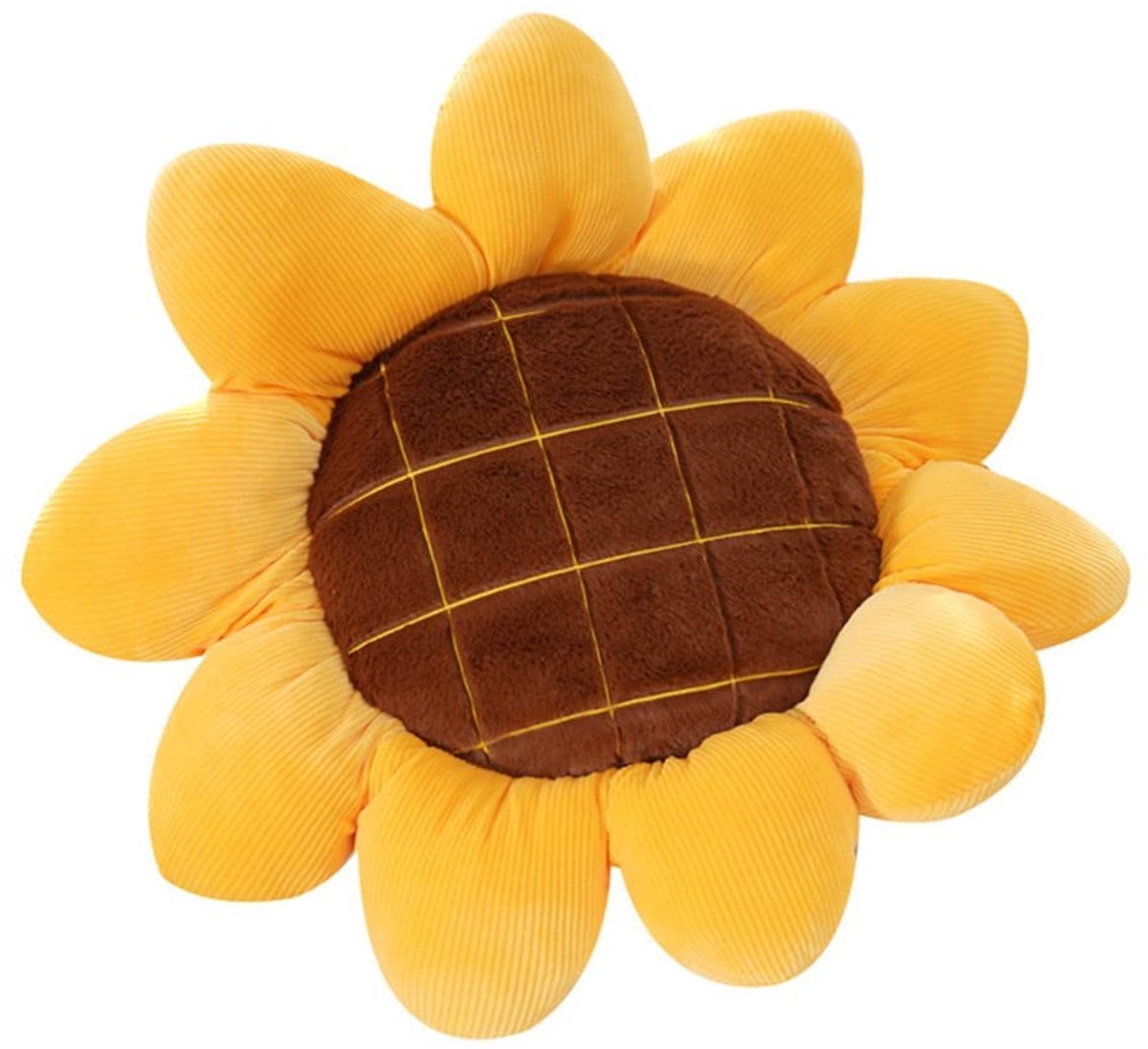 Dailygoody - Zonnebloem vloerkussen - Pluche kussen - 50 cm - Geel - Decoratief kussen - Sierkussen voor bank en stoel