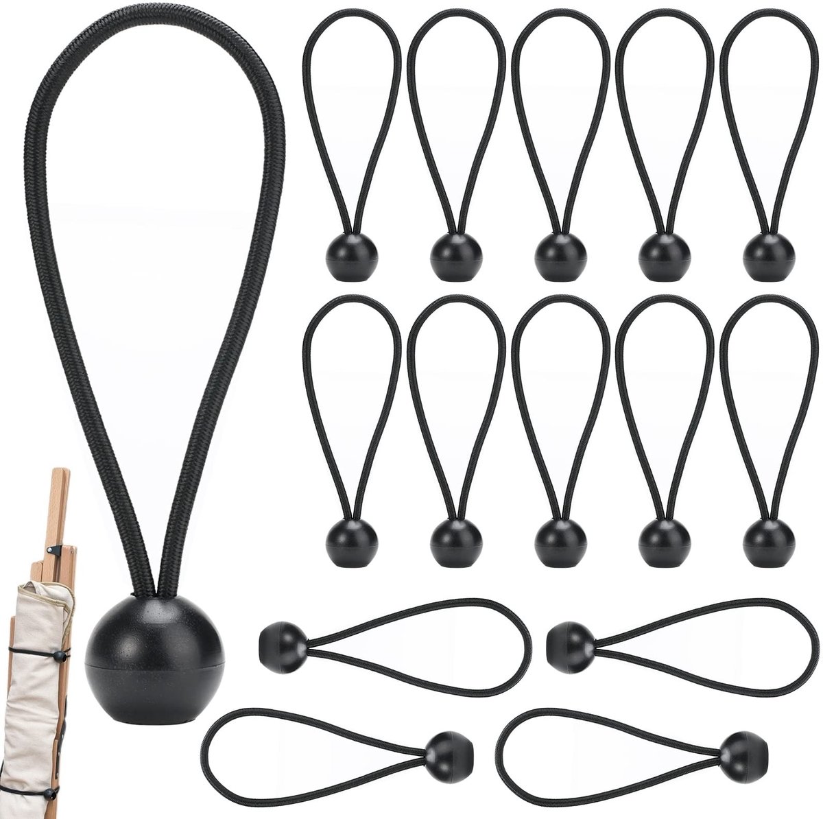 Dailygoody - Zeilspanners - Expandertouw - Rubber lussen - Zwart - Tentspanner - Perfect voor dekzeilen en tenten - 15 stuks