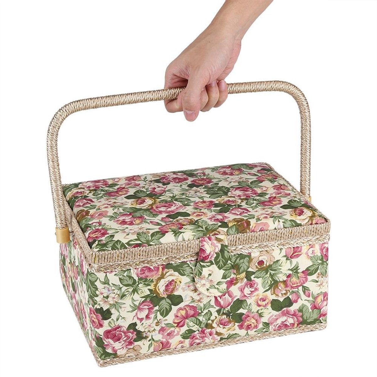 Dailygoody - Naaigoestel - Naimand - Ergonomisch handvat - Bloemenroos - Huishoudelijke organizer - Decoratief en praktisch - Geschikt voor knutselkamers
