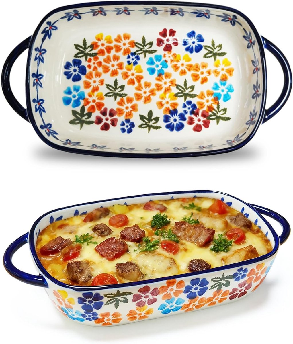 Keramische Ovenschaal voor Lasagne en Tiramisu, Bakvorm met Handvatten, Ideaal voor Casseroles en Ovengerechten