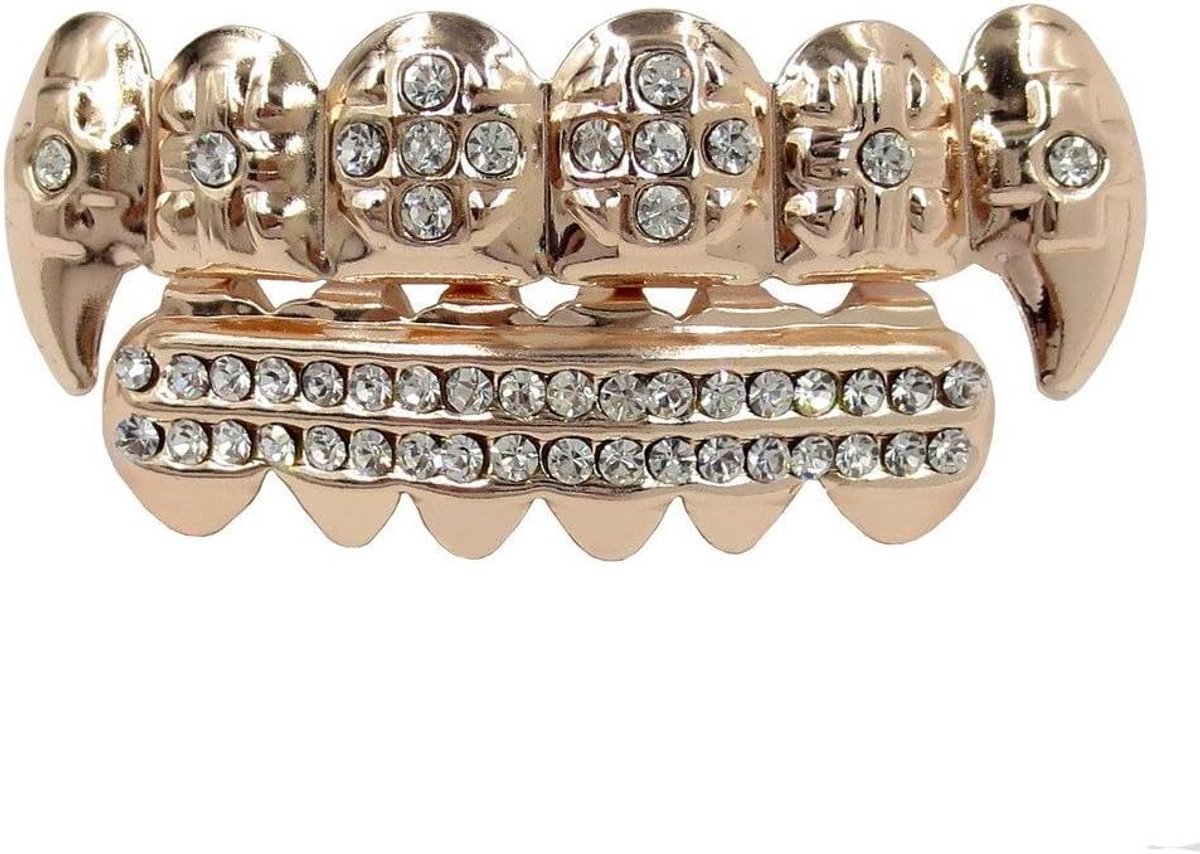 Tanden Grillz Set - Gouden Tanden Caps - Feest Accessoires - Vergulde Messing Metaal - One Size Fits Most - Roségoud