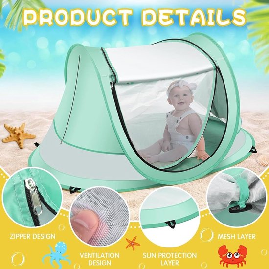 Schaduwtent Kinderen - Kindertent UV-bestendig - Bescherming tegen zon - Verbeterd ventilatiesysteem - 110x70x50cm - Blauw — afbeelding 4
